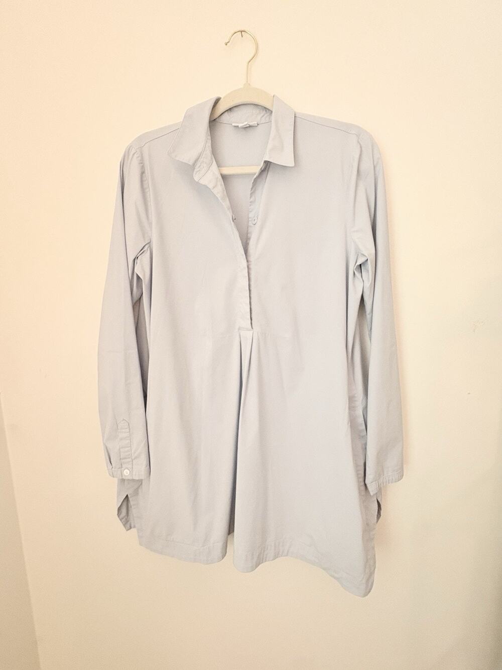 J Jill Collared Shirt Long Tunic Light Blue Snap Buttons Women’s Size Small Tall